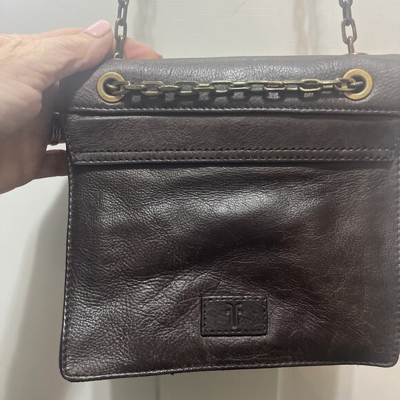 Frye Jade Leather Crossbody Or Double Chain Strap Shoulder Purse Brown MSRP $198 - Picture 9 of 16